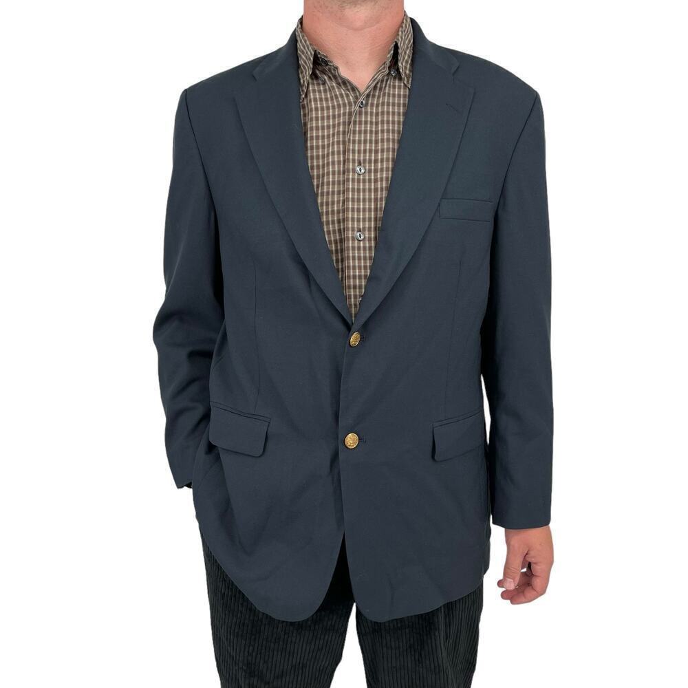 Vintage Bill Blass Sport Coat 100% Worsted Wool Navy Blue Men’s 46 Long